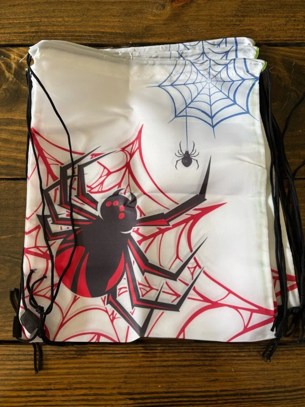 Spider Web Drawstring Backpack - White & Blue